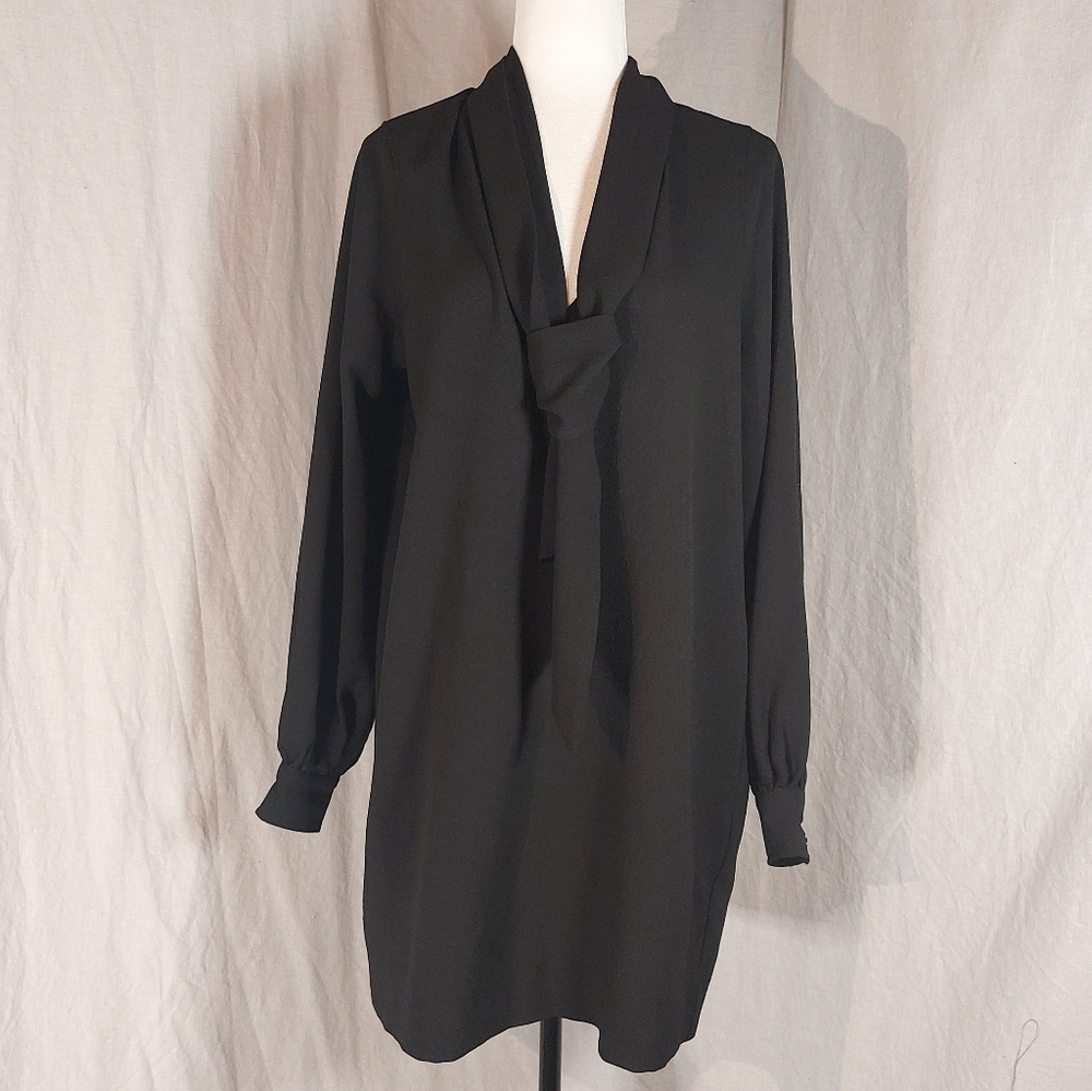 Ganni black bishop-sleeve mini dress, EU36, NWT - Picture 1 of 13